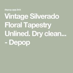 the words vintage silverad floral tapesty unlined dry clean depot on a green background