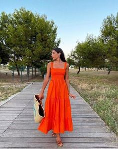 Contact+us:+lisamony@outlook.com Please+left+message+what+color+you+need+when+you+order+it.Besides+the+picture+color,+you+can+also+choose+any+color+you+want. A+Line+Orange+Fashion+Prom+Dresses Processing+time:+12-21+business+days Shipping+Time:+3-5+business+days "Fabric:Stain Hemline/... Bohemian Dress Wedding Guest, August Dress Outfits, Sun Dress In Winter, Outfits With Bright Colors, Bright Colored Summer Outfits, Long Flowy Dress Casual, Vibrant Color Outfit, Flattering Summer Outfits, Orange Dress Aesthetic