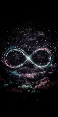 an infinite sign in the sky with stars and clouds around it, as if to symbolize love