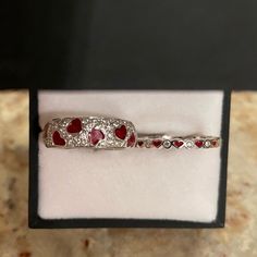 Highly Sought After Hidalgo Hearts Collection!18k White Gold With Red Enamel Hearts And Pave Diamonds Half Way .55ct.(5.4mm Wide). The Matching Eternity Stackable Ring Has Diamonds Rotating With Red Enamel Hearts And Is Extremely Hard To Find, Therefore I Am Selling The Two Rings As A Set. Stackable Ring Sets, Two Rings, Stackable Ring, Stackable Rings, Womens Jewelry Rings, Pave Diamonds, Ring Set, Ring Sets, Two By Two