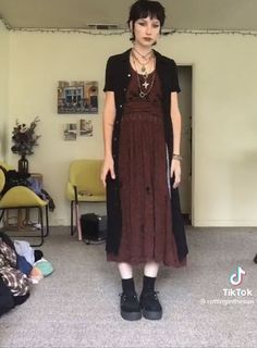 Long Dress Grunge Outfit, Emo Wedding Guest Outfit, 90s Maxi Dress Outfit, Whimsygoth Outfit Ideas, Gothic Hippie Outfits, Casual Whimsigoth Outfits, Whismgothic Outfits, Whimsigothic Clothes, The Craft Outfits