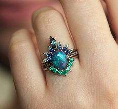 Emerald Wedding Band, Black Opal Ring, Emerald Wedding, Custom Wedding Rings, Tiffany Jewelry, Morganite Engagement, Blue Lagoon, Opal Ring, Calla Lily