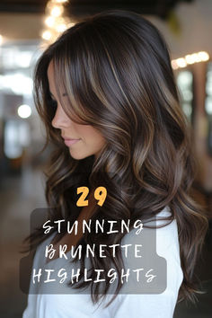 Ready to refresh your hair color? Click for 29 stunning brunette highlights that'll give you a radiant, new look! ✨👩 #BrunetteHighlights #HairColorIdeas #StylishHair #BeautyTips #HairTransformation Tone Down Highlights Brunettes, Brunette With Foil Highlights, Highlights To Make Hair Look Thicker, Live In Hair Color Brunette, Cool Tone Brown With Highlights, Popular Highlights For Brown Hair, Brunette Hair For Women In Their 40s, Money Maker Hair Highlights, Brunette Sunkissed Hair Balayage