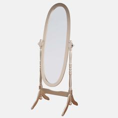 an oval mirror with stand on white background