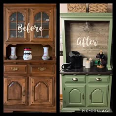 before and after photos of an old china cabinet