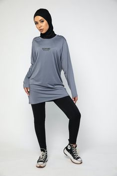 It's time to be comfortable in your own skin. The Disciplined Women's Modest Activewear will have you bending & stretching with ease. Cut in a modest fit, this long sleeve t-shirt will let you sit or stretch in comfort. Available in 4 colours & matching beanies available.   *Long sleeve top only* *Over 1000+ sold globally* (10-08-21-Today)  *Excellent reviews on Instagram with keywords 'lightweight' , 'quality' , 'breathable' 'loose' , and 'comfortable' being used*   Follow our instagram to see Modest Gym Wear For Women, Basic Long Sleeve Stretch Activewear, Basic Stretch Long Sleeve Activewear, Basic Long Sleeve Activewear For Workout, Casual Stretch Long Sleeve Sports Top, Casual Gray Long Sleeve Activewear, Gray Long Sleeve Tops For Athleisure, Modest Gym Clothes, Sport Moodboard