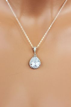 Cubic Zirconia Bridal Necklace Rhinestone Tear drop Wedding Bridal Pendant, Wedding Pendant, Rhinestone Bridal, Necklace Crystal, Crystal Drop, Bridal Necklace, Drop Pendant, Tear Drop, Wedding Necklace