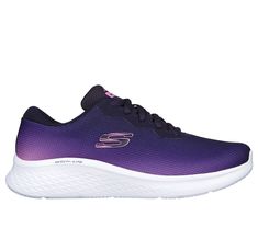 Feel the flow in a sporty comfortable classic wearing Skechers Skech-Lite Pro - Fade Out. This vegan Colorful Comfort lace-up features a mesh upper in a color gradient design with a cushioned Skechers Air-Cooled Memory Foam insole. | Skechers Women's Skech-Lite Pro - Fade Out Sneaker | Medium Width | Skechers Air-Cooled Memory Foam comfort insole | Crafted with 100% vegan materials | Lace-up mesh upper in a color gradient design | Shock-absorbing Skech-Lite midsole | Machine washable | Flexible Breathable Mesh Sneakers For Sports, Mesh Running Shoes For Sports Season, Sporty Running Shoes For Workout With Laces, Sporty Mesh Sneakers For Workout, Purple Running Shoes With Laces For Sports, Breathable Mesh Running Shoes, Sporty Mesh Running Shoes, Sporty Mesh Running Shoes With Secure Fit, Moisture-wicking Mesh Sneakers For Workout