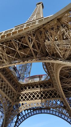 the eiffel tower in paris is seen from below