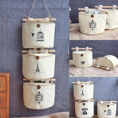 several pictures of different baskets hanging on the wall