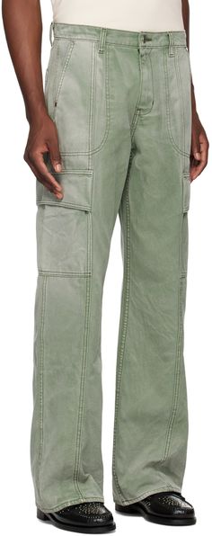 Cotton canvas cargo pants. Subtle fading throughout. · Belt loops · Four-pocket styling · Zip-fly · Flap pocket at outseams · Logo-engraved silver-tone hardware Supplier color: Sage green Canvas Cargo Pants, Color Sage Green, Silver Engraving, Flap Pocket, Sage Green, Cargo Pants, Cotton Canvas, Silver Tone, Canvas