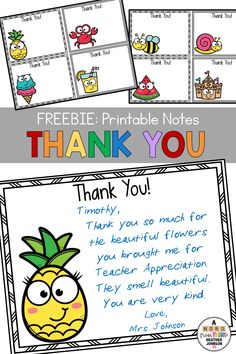 a thank note with pineapples on it and the words, freebie printable notes