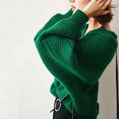 Woolen Vintage Sweater Casual Female Cashmere Sweater Tops Elegant Green Knitted V-neck Cardigan, Green V-neck Knitted Sweater, Green Cable Knit V-neck Sweater, Green V-neck Cable Knit Sweater, Jewel Tones Fashion, Wool Sweater Women, Wool Sweaters Womens, Plus Size Bodycon Dresses, Plus Size Bodycon