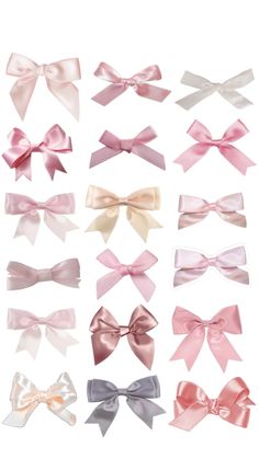 many different types of bows are shown in this image, including one pink and one silver