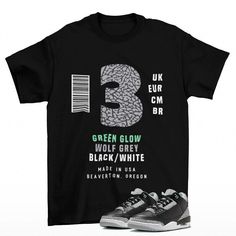 Sneaker Label Jordan 3 Retro Green Glow Sneaker Matching Tee Shirt  The unisex heavy cotton tee is the basic staple of any wardrobe. It is the foundation upon which casual fashion grows. All it needs is a personalized design to elevate things to profitability. The specially spun fibers provide a smooth surface for premium printing vividity and sharpness. No side seams mean there are no itchy interruptions under the arms. The shoulders have tape for improved durability. .: 100% cotton (fiber cont Spring Streetwear Pre-shrunk Shirt, Pre-shrunk Shirt For Spring Streetwear, Basic Spring Streetwear Shirt, Unique Sneakers, Jordan 3 Retro, Matching Tees, Complimentary Colors, Jordan 3, Custom Items