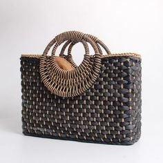 Hand basket shopping bag Black color Bali Island Hand Woven Bag Butterfly buckle Handbag Size : 38* 25* 12 cmInterior: As the pictureBest Match: Compliments any style dress and shoes in matching color. Note 1: 1 inch = 2.54 cm, 1cm = 0.39 inchNote 2: There might be slightly difference in color, because of the computer monitor settings.Note 3: Due to the difference in the measurement method, please allow 1-3 cm in size deviation. Note: The pictures are of the actual products. But due to the diffe Rattan Craft, Unusual Handbags, Rattan Bags, Handbags Handmade, Woven Bags, Bali Island, Big Shoulders, Straw Handbags, Water Hyacinth