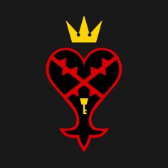 a red heart with a crown on top and arrows in the shape of a key