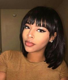 Human Hair Wigs With Bangs, Straight Bob Hairstyles, Side Bangs Hairstyles, Short Straight Hair, Long Bob Hairstyles, Lace Front Human Hair, Short Hair With Bangs, Brazilian Human Hair, Short Wigs