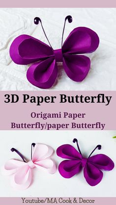 How to make 3D Paper Butterfly/Origami Butterfly How To Make 3d Butterfly Paper, Flying Butterfly Paper Craft, Paper Butterflies That Fly, 3d Butterfly Cricut Paper Crafts, Origami Butterfly Room Decor, Origami Butterfly, Paper Butterfly, 3d Butterflies, 3d Paper