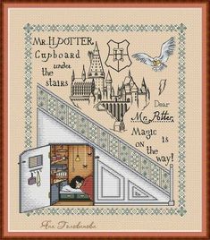 a cross stitch pattern with the hog potter's castle and harrys house on it