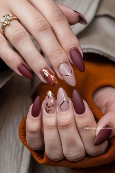 Office Nails, November Nails, Fall Nail Trends, Fall Gel Nails, Almond Nails Designs, Burgundy Nails, Thanksgiving Nails, Autumn Nails, Fall Nail