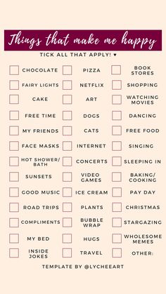 a checklist with the words things that make me happy