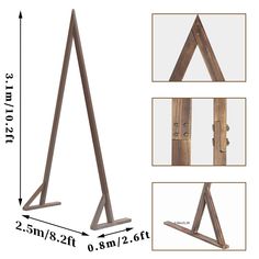 the wooden triangle is shown with measurements for each side and four different angles to put on it