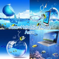 four different pictures with the words june - helvetica aqua aero