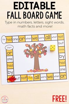 a printable fall board game for kids to play on the table with dices