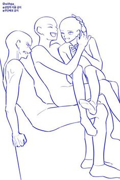 a drawing of three people sitting on top of each other with their arms around one another