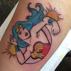 Wonder Woman tattoo Supergirl Tattoo, Woman Traditional Tattoo, Wonder Woman Tattoo, Tattoo On Chest, Horoscope Tattoos, Fan Tattoo, Comic Tattoo, Epic Tattoo, Marvel Tattoos