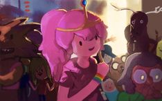 a pinkie is standing in front of a group of cartoon characters