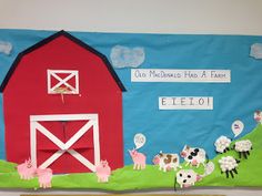 a bulletin board with farm animals on it