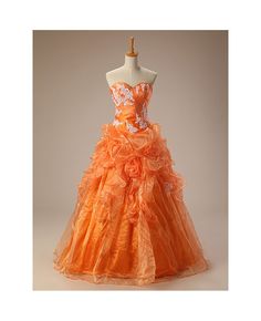 Shop affordable orange ballgown sweetheart lace long lace dress online. Free Shipping and Custom-made. Pro since 2009. Orange Wedding Dress With Sweetheart Neckline, Orange Wedding Dress With Fitted Bodice, Fitted Orange Tulle Dress, Fitted Orange Gown For Prom, Orange Tulle Wedding Dress, Orange Floor-length Prom Gown, Orange Floor-length Dress With Fitted Bodice, Orange Quince Dresses, Princess Ball Gowns Royals