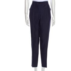 Beautiful Vintage Jpg Straight/Slim Leg Navy Pinstripe Trousers With Button And Zipper. Slit Pockets.Mid-Rise With A Slight Crop At The Ankles. Tag Size It 46 Us 12 But Runs Small. Fits 6/8 Aka M. 50% Linen, 48% Wool, 2% Other Fibers Inseam: 30.5”; Waist: 17” Flat; Hips: 20” Flat; Rise: 10.5” I’m Reselling Because They Don’t Fit Me. I’m 5’4” A True 10 And Couldn’t Pull Them Past My Thighs. Would Fit Great On A Narrow 8 Or 6. Great Condition! Vintage Jean Paul Gaultier, Pinstripe Trousers, Paul Gaultier, Slim Leg, Jean Paul, Jean Paul Gaultier, Slim Legs, Vintage Jeans, Pant Jumpsuit