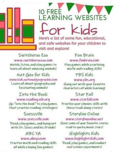 a poster with the words learning website for kids