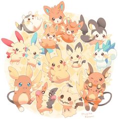 many different types of pokemons are grouped together