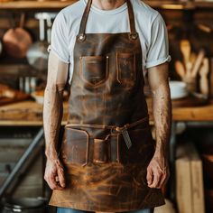 Storage For Tools, Easy Apron, Bar Apron, Butcher Apron, Barber Apron, Leather Apron, Apron Designs, Brass Accents, Custom Leather