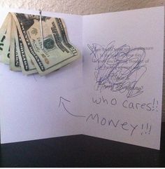 a bunch of money sitting on top of a piece of paper with the words who cares?