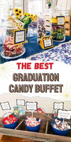 graduation candy buffet with sunflowers and the best graduation candy buffet