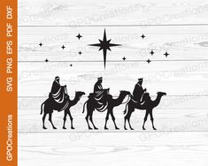 three wise men riding on camels with the star of david