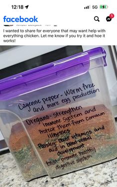 a plastic container filled with food sitting on top of a counter