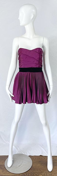 Yves Saint Laurent S/S 2012 Stefano Pilati Purple Silk Taffeta Mini Dress or Top For Sale at 1stDibs Silk Fitted Pleated Mini Dress, Silk Pleated Fitted Mini Dress, Fitted Silk Pleated Mini Dress, Purple Silk Mini Dress For Evening, Fitted Purple Pleated Mini Dress, Elegant Purple Pleated Mini Dress, Stefano Pilati, Mini Strapless Dress, Lurex Dress