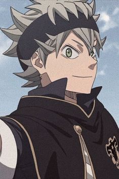 an anime character with grey hair and green eyes