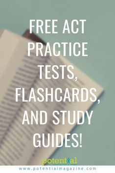 an open book with the text free act practice tests, flashcards and study guides