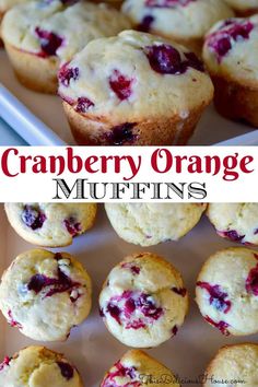 cranberry orange muffins on a white plate with the title above it