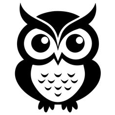 an owl with big eyes is shown in black and white, on a white background