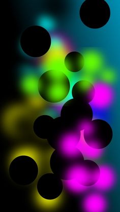 an abstract background with circles and lights in the dark blue, green, pink, yellow