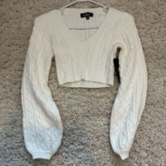 Lulus Sweater White Beuatiful Cropped White Knit Sweater, Cute White Sweater, White Fitted V-neck Cropped Sweater, Coquette Sweaters, White Knit Sweater Outfit, Cropped White Sweater, Coquette Sweater, Stylish Images, White Knitted Sweater