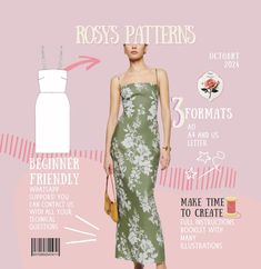 a woman in a green dress is featured on the cover of an article about sewing